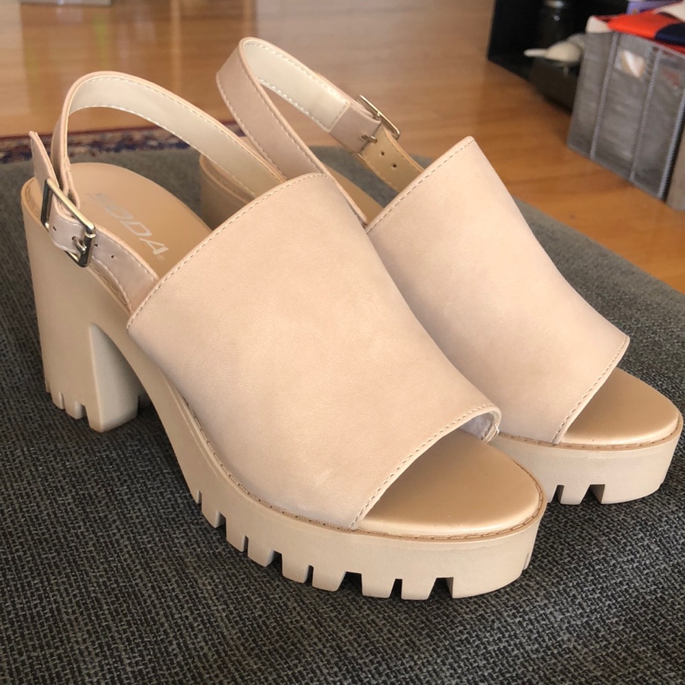 Chunky heel sandals with back strap, never worn